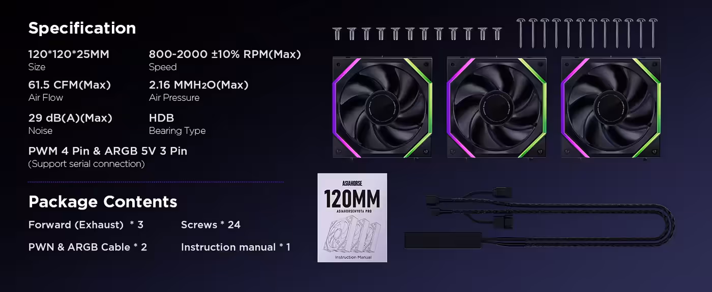 AsiaHorse Nyota Pro 120mm ARGB Case Fans Black 3-Pack - The Numbers