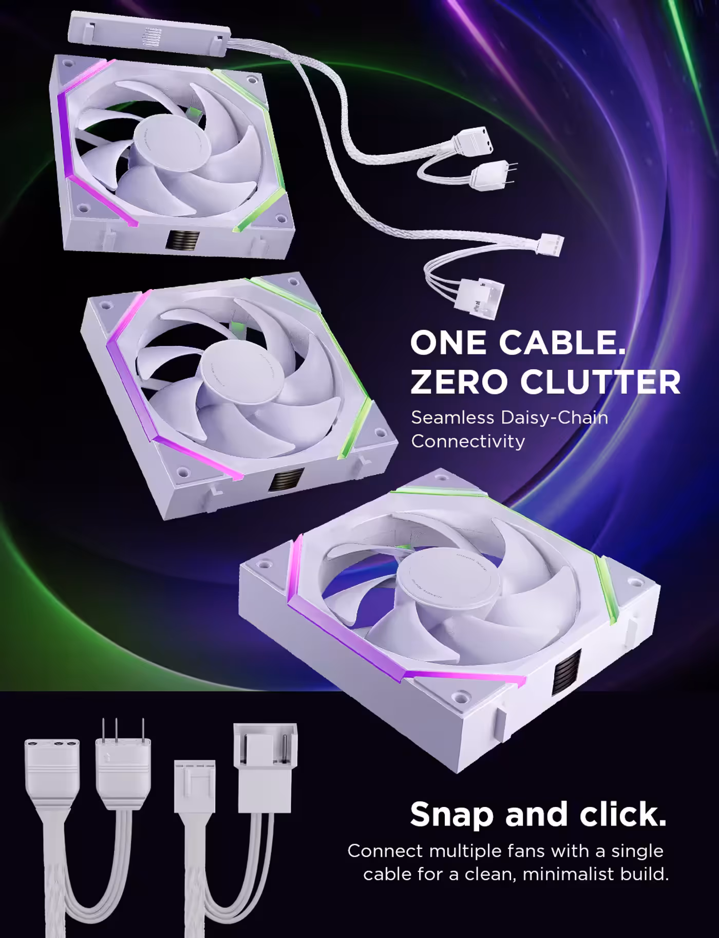 AsiaHorse Nyota Pro 120mm ARGB Case Fans White 3-Pack - One Cable, Zero Clutter
