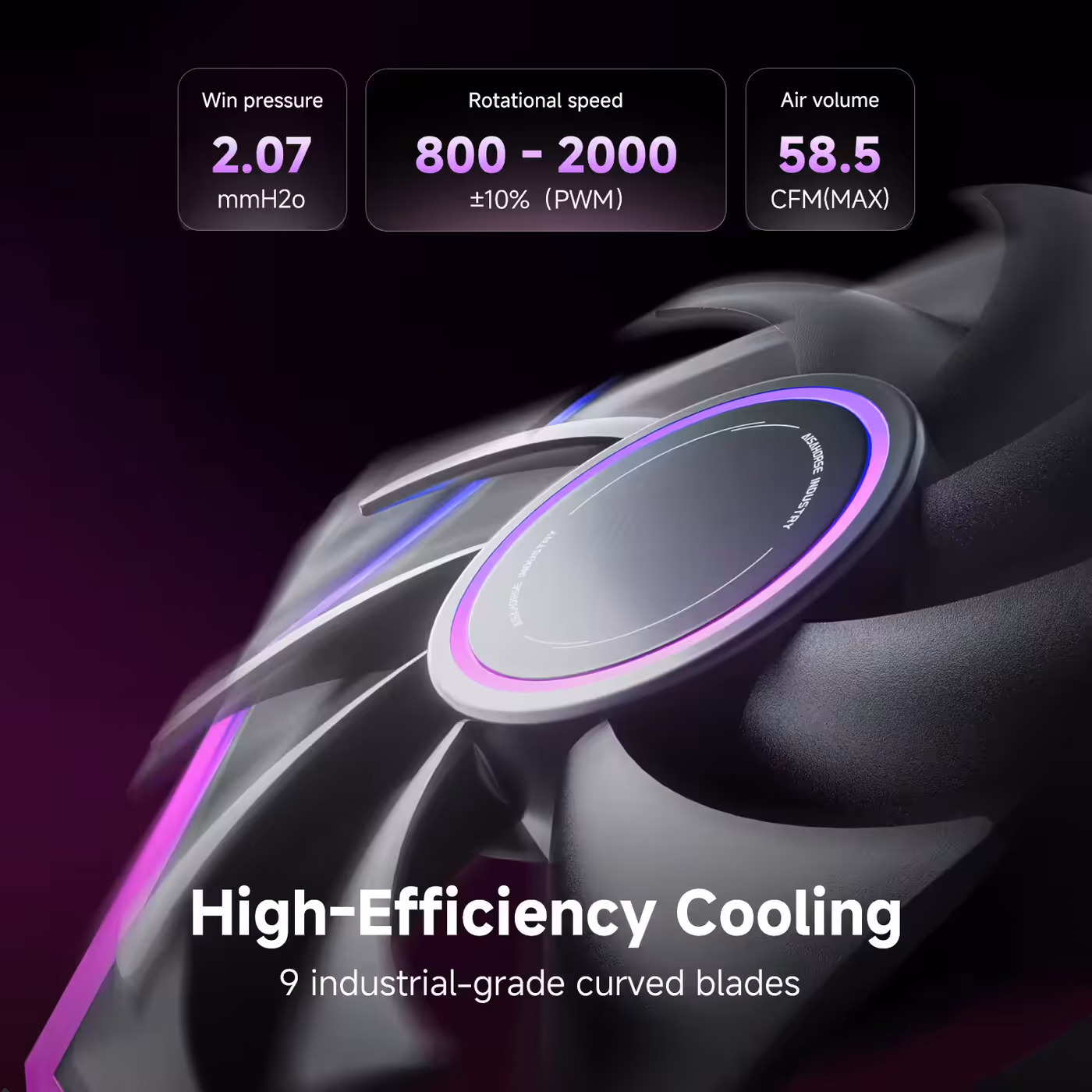 AsiaHorse Nyota Ultra 120mm ARGB Case Fan Black Single - Nine Blades, 58.5 CFM
