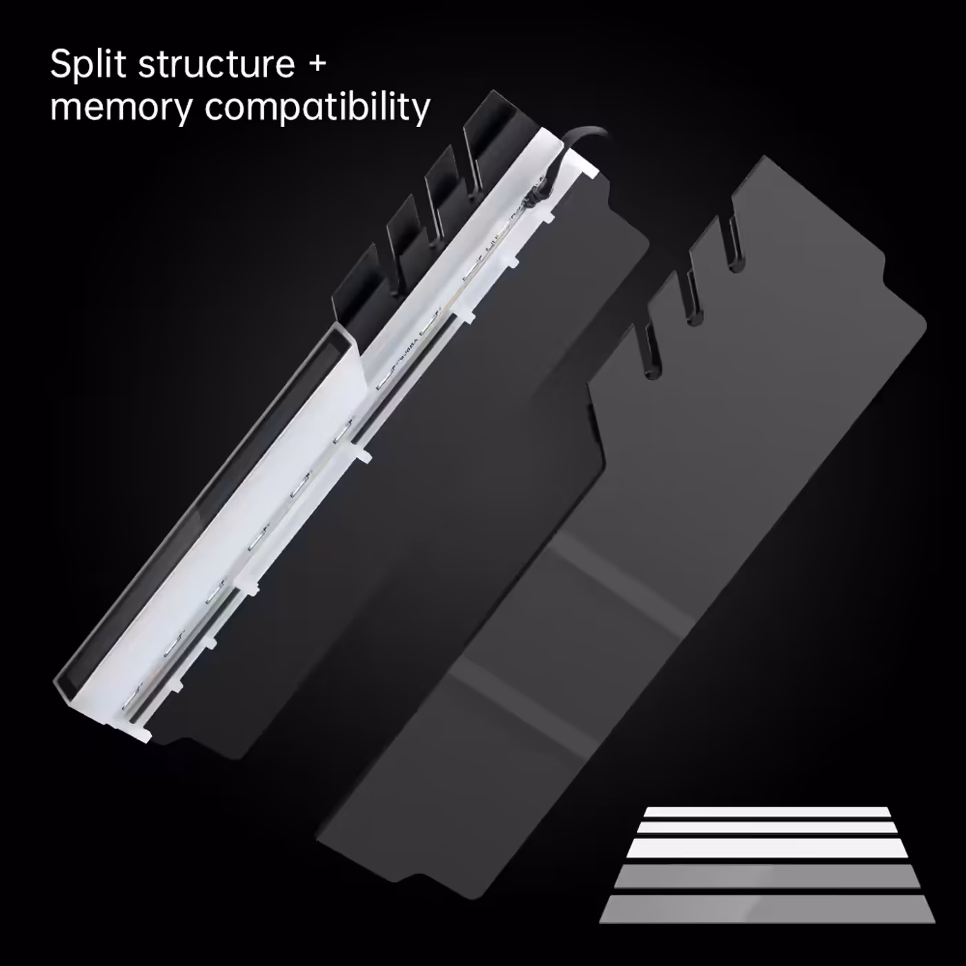 AsiaHorse RAM Cover ARGB Heatsink Black - Split Structure, Wide Fit