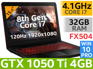 ASUS FX504GE 8th Generation Intel Core i7-8750H up to 4.1GHz Processor 9MB Cache , 6x Core, 12x Threads / 24GB DDR4 RAM / 1TB Hard Drive / 15.6" FHD 1920x1080 Anti-Glare ULTRA-RESPONSIVE 120Hz Refresh Rate Wide Viewing Angle LED Display / NVIDIA GeForce GTX 1050 Ti 4GB GDDR5 Graphics With Desktop Level Performance / <span style="color:red; font-size: 18px;">Windows 10 Professional 64bit</span> / Integrated 802.11ac Dual Band Wireless LAN  / Bluetooth 4.0 / 1 x HDMI / 720p HD Web Camera With Array Mic / Illuminated Chiclet Backlit Keyboard / DTS® Headphone: X Audio Technology / 2 x 2W Speakers / <span style="color:blue; font-size: 18px;">3 YEARS ASUS WARRANTY </span> / FREE Backpack / ASUS FX504 8th Gen Core i7 GTX 1050 Ti Pro Gaming Laptop