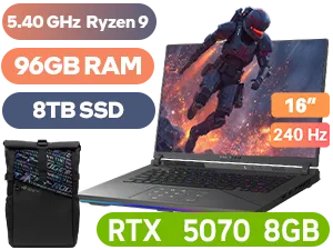 ASUS ROG Strix G16 G614FP AMD Ryzen 9 RTX 5070 Gaming Laptop with 96GB RAM and 8TB SSD