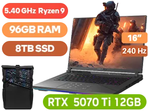 ASUS ROG Strix G16 G614FR AMD Ryzen 9 RTX 5070 Ti Gaming Laptop With 96GB RAM & 8TB SSD