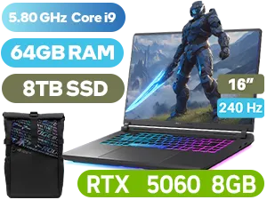 ASUS ROG Strix G16 G615JMR Core i9 RTX 5060 Gaming Laptop With 64GB RAM & 8TB SSD