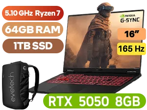 ASUS TUF Gaming A16 FA608UH Ryzen 7 RTX 5050 Gaming Laptop With 64GB RAM & 1TB SSD