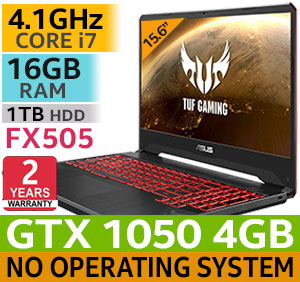 [<span style="color:red;">No OS</span>] ASUS TUF Gaming FX505GD 8th Generation Intel Core i7-8750H up to 4.1GHz Processor 9MB Cache, 6x Cores, 12x Threads / 16GB DDR4 RAM / 1TB Hard Drive / 15.6" FHD 1920x1080 Anti-Glare IPS Level Display / NVIDIA GeForce GTX 1050 4GB GDDR5 DX12 Dedicated Graphics With Desktop Level Performance / <span style="color:red; font-size: 18px;">No Operating System</span> / Integrated 802.11ac Wireless LAN / Bluetooth v5.0 / 1 x HDMI 2.0v / 720p HD Web Camera With Array Mic / Illuminated Chiclet Keyboard / DTS 7.1-channel Virtual Surround Sound / 2x 2W Speakers / 2x USB 3.1 Type-A / 1x USB 2.0 / <span style="color:blue; font-size: 18px;">2 Years Fetch and Repair Warranty</span> / FREE Backpack / ASUS TUF Gaming FX505GD 8th Gen Core i7 GTX 1050 Gaming Laptop