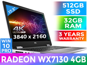 [<span style="font-size: 20px; color:red;">4K</span>] Dell Precision M7740 9th Gen Intel Core i7-9750H up to 4.5GHz Processor, 12MB Cache, 6x Cores, 12x Threads / 32GB  DDR4 RAM / 512GB Ultra-Fast NVMe SSD / 17.3" Ultra HD 3840 x 2160 Anti-Glare Display / AMD Radeon Pro WX 7130 4GB GDDR5 DX12 Dedicated Graphics / <span style="color:blue; font-size: 18px;">Windows 10 Professional (64bit)</span> / Full-sized Standard Keyboard / Smart Card reader / SD Card Reader / HD Web Camera / Dual Band Intel Wi-Fi 6 AX200 Wireless LAN / Bluetooth v5.0 / 2 x USB Type-C Thunderbolt™ 3 / 3 x USB 3.1 Type-A / 1 x HDMI / 1 x Mini DisplayPort 1.4 / 1 x Audio Combo Jack / <span style="color:red; font-size: 18px;">DELL 3 YEAR NEXT DAY ON-SITE WARRANTY</span> / Dell Precision M7740 Core i7 Workstation 4K Laptop Deal