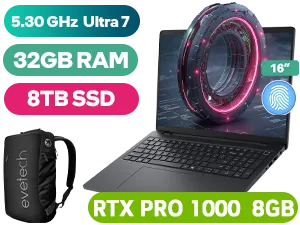 Dell Pro Max 16 Intel Core Ultra 7 RTX PRO 1000 Workstation Laptop with 32GB RAM and 8TB SSD