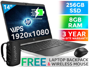 HP Notebook 14-cf1007ni 8th Gen Intel Core i3 8145U up to 3.9GHz Processor with Intel Turbo Boost Technology, 4MB Cache, 2x Cores, 4x Threads / 8GB DDR4 RAM / 256GB Ultra-Fast SSD + 1TB Hard Drive / 14" FHD 1920x1080 Anti-glare IPS-Level micro-edge Slim-Bezel Display / Integrated Intel UHD Graphics 620, DirectX 12 Support / Dual Band 802.11ac Wireless LAN / Bluetooth 4.2 / HP TrueVision HD Camera with Integrated Digital Microphone / Windows 10 Home 64bit / 2x USB 3.1 Type-A / 1x USB 3.1 Type-C / 1x HDMI / 1x Audio In And Out Combo Jack / Integrated 10/100/1000 GbE LAN / 1x Multi-format SD Card Reader / No DVD Drive Included / Island-style Ergonomic Keyboard / Touchpad with multi-touch gesture support / Dual speakers / Ultra-light Weight 1.5kg / Up to 12 Hours And 30 Minutes Battery Life / <span style="font-size:18px; color:red;">3 YEAR ON-SITE WARRANTY</span> / Supports battery fast charge: approximately 50% in 45 minutes / HP 14 Core i3 Laptop Deal