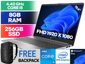 HP 250 G9 6S7U8EA 12th Gen Intel Core i5-1235U up to 4.40GHz Processor, 12MB Cache, 10x Cores, 12x Threads / 8GB DDR4 RAM / 256GB Ultra-Fast NVMe SSD / 15.6" FHD 1920 x 1080 Anti-Glare Display / Integrated Intel UHD Graphics / <span style="color:blue; font-size:18px;">Windows 11 Professional (64bit)</span> / No DVD Writer Included / Intel 802.11ac Wireless LAN / Bluetooth 5 / HP True Vision 720p HD camera with integrated dual array digital microphones / 2x USB Type-A / 1x USB Type-C / 1x HDMI / 1x Audio In And Out Combo / 1x RJ-45 / 1x SD Card Reader / Full-Size Keyboard / 2x Integrated Stereo Speakers / 1 Year Warranty / HP 250 G9 12th Gen Core i5 Laptop Deal