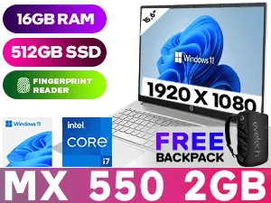 HP Pavilion 15-eg3000ni 7Z8S7EA 13th Gen Intel Core i7-1355U up to 5.00GHz Processor, 12MB Cache, 10x Cores, 12x Threads / 16GB DDR4 RAM / 512GB Ultra-Fast NVMe SSD / 15.6" FHD 1920x1080 Anti-glare IPS-level Micro-edge Display / NVIDIA Geforce MX550 2GB GDDR6 DirectX 12 Dedicated Graphics Card / Windows 11 Home (64bit) / Fingerprint Reader / Realtek WiFi 6 Wireless LAN / Bluetooth 5.2 / HP Wide Vision 720p HD Camera with Integrated Dual Array Digital Microphones / 2x SuperSpeed USB Type-A / 1x USB Type-C / 1x HDMI / 1x Headphone and Microphone Audio Combo Jack / No DVD Drive Included / White Backlit Keyboard / HP Pavilion 15-eg3000ni 13th Gen Intel Core i7 laptop Deal