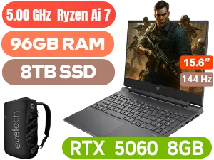 HP Victus 15 Ryzen AI 7 350 RTX 5060 Gaming Laptop With 96GB RAM & 8TB SSD