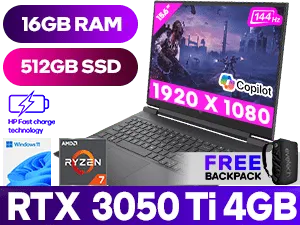 HP Victus Ryzen 7 RTX 3050 Ti Gaming Laptop 872X9EA