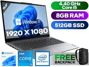 Lenovo IdeaPad 1 15IAU7 12th Gen Intel Core i5-1235U up to 4.40GHz Processor, 12MB Cache, 10x Cores, 12x Threads / 8GB DDR4 RAM / 512GB Ultra-Fast NVME SSD / 15.6" FHD 1920 x 1080 Anti-Glare Display / Integrated Intel UHD Graphics / No DVD Drive Included / Windows 11 Home (64bit) / HD 720p with Privacy Shutter / Bluetooth 5.1 / Intel AC 9560 Wireless LAN / 2x USB Type-A / 1x USB Type-C / 1x HDMI / 1x SD Card Reader / 1x Headphone Audio & Microphone Combo Jack / Non-Backlit Keyboard / 2x 1.5W Speaker With Dolby Audio / Lenovo IdeaPad 1 15IAU7 Core i5 Laptop Deal