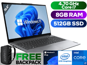 Lenovo IdeaPad 1 15IAU7 12th Gen Intel Alder Lake Core i7-1255U up to 4.70GHz Processor, 12MB Cache, 10x Cores, 12x Threads / 8GB DDR4 RAM / 512GB Ultra-Fast NVME SSD / 15.6" FHD 1920x1080 Anti-Glare Display / Integrated Intel UHD Graphics / No DVD Drive Included / <span style="font-size: 20px; color: #00BFFF; font-weight: bold;">Windows 11 Professional (64bit)</span> / HD 720p with Privacy Shutter Microphone / Bluetooth 5.1 / Realtek 8822CE 802.11ac Wireless LAN / 2x USB Type-A / 1x USB Type-C / 1x HDMI / 1x SD Card Reader / Headphone Audio & Microphone Combo Jack / 2x 1.5W Speaker With Dolby Audio / Non-Backlit Keyboard / Supports battery Quick charge: approximately 80% in 1 Hour / Lenovo IdeaPad 1 15IAU7 Core i7 Laptop Deal