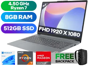 Lenovo IdeaPad Slim 3 15ABR8 AMD Ryzen™ 7 7730U up to 4.50GHz Processor with AMD Max Boost Clock Technology, 20MB Cache, 8x Cores, 16x Threads / 8GB DDR4 RAM / 512GB Ultra-Fast NVMe SSD / 15.6" FHD 1920 x 1080 Anti-Glare Display / Integrated AMD Radeon Graphics, DirectX 12 Support / Windows 11 Home (64bit) / FHD 1080p with Privacy Shutter / Realtek WiFi 6 Wireless LAN / Bluetooth 5.2 / 2x USB 3.2 Type-A / 1x USB Type-C (support data transfer, Power Delivery and DisplayPort™) / 1x HDMI 1.4 / 1x SD Card Reader / 1x Headphone Audio & Microphone Combo Jack / 2x 1.5W Speaker optimized with Dolby® Audio / Standard Non-backlight Keyboard / Lenovo IdeaPad Slim 3 15ABR8 Ryzen 7 Laptop Deal