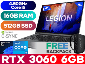 [<span style="font-size:18px; color:red;">G-SYNC</span>] Lenovo Legion 5 Pro 16IAH7H 82RF00EGSA 12th Gen Intel Core i5-12500H up to 4.50GHz Processor, 18MB Cache, 12x Cores, 16x Threads / 16GB DDR5 RAM / 512GB Ultra-Fast NVMe SSD / 16" WUXGA 1920x1200 Anti-glare 165Hz IPS-Level Display / NVIDIA 30 Series GeForce RTX 3060 6GB GDDR6 Dedicated Graphics / <span style="color:blue; font-size: 17px;">Windows 11 Professional (64bit)</span> / 720P With E-Camera Shutter Switch With Dual Array Microphone / Intel Wi-Fi 6E AX211 wireless LAN / Bluetooth 5.1 / 3 x USB 3.2 Type-A / 2 x USB 3.2 Type-C / 1x USB Type-C Thunderbolt 4 / 1 x HDMI 2.1 / Headphone Audio & Microphone Combo Jack / <span style="font-size: 20px; color: rgb(255, 0, 0);">R</span><span style="font-size: 20px; color: rgb(51, 153, 0);">G</span><span style="font-size: 20px; color: rgb(51, 102, 255);">B</span> Backlit Keyboard / 2x 2W Speaker With Nahimic Audio / Lenovo Legion 5 Pro Core i5 RTX 3060 Gaming Laptop Deal