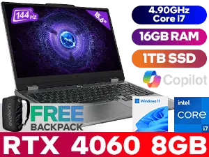 Lenovo LOQ 15IRX9 83DV00J9SA 13th Gen Intel Core i7-13650HX up to 4.90GHz Processor, 24MB Cache, 14x Cores, 20x Threads / 16GB DDR5 RAM / 1TB Ultra-Fast NVMe SSD / 15.6" FHD 1920x1080 Anti-glare 144Hz IPS-Level Display / NVIDIA GeForce RTX 4060 8GB GDDR6 Dedicated Graphics / Windows 11 Home (64bit) / FHD 1080p with E-shutter / Intel WI-FI 6 Dual Wireless LAN / Bluetooth 5.2 / 3 x USB Type-A / 1 x USB Type-C (Power Delivery 140W & DisplayPort™ 1.4) / 1 x HDMI 2.1 / Headphone Audio & Microphone Combo Jack / 1 x RJ-45 Ethernet Port / 4-Zone RGB Backlit Keyboard / 2x 2W Speaker With Nahimic Audio / Lenovo LOQ Core i7 RTX 4060 Gaming Laptop Deal