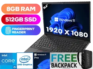 Lenovo ThinkPad E15 Gen 4 21E6003DZA 12th Gen Intel Core i5-1235U up to 4.40GHz Processor, 12MB Cache, 10x Cores, 12x Threads / 8GB DDR4 RAM / 512GB Ultra-Fast NVME SSD / 15.6" FHD 1920 x 1080 Anti-Glare IPS-Level Display / Integrated Intel UHD Graphics, DirectX 12 Support / No DVD Drive Included / <span style="font-size: 20px; color: #00BFFF; font-weight: bold;">Windows 11 Professional (64bit)</span> / FHD 1080p with Privacy Shutter / Bluetooth 5.1 / Dual Band WiFi 6 AX201 Wireless LAN / Fingerprint Reader / 2x 2W Speaker With Dolby Audio / Headphone Audio & Microphone Combo Jack / 1x USB 3.2 Type-A / 1x USB 2.0 / 1x USB 4 Type-C Thunderbolt™ 4 (support data transfer, Power Delivery 3.0 and DisplayPort™ 1.4) / 1x HDMI / Non-backlit Keyboard / 1 Year Warranty / Lenovo ThinkPad E15 Gen 4 12th Gen Core i5 Laptop Deal