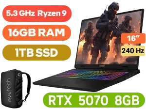 MSI Crosshair A16 HX D8WGKG AMD Ryzen 9 RTX 5070 Gaming Laptop - Image 1