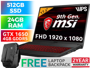 MSI GF75 9SC Core i7 GTX 1650 Gaming Laptop With 24GB RAM | Evetech