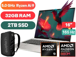 MSI Prestige A16 AI+ Ryzen AI 9 Laptop with 2TB SSD