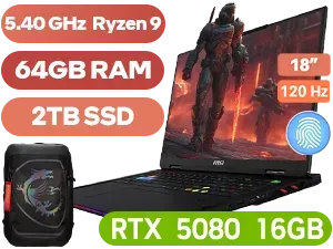 MSI Raider A18 HX A9WIG AMD Ryzen 9 RTX 5080 Gaming Laptop - Image 1