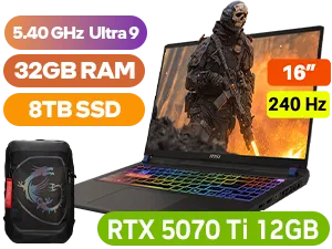 MSI VECTOR 16 HX AI A2XWHG Core Ultra 9 RTX 5070 Ti Gaming Laptop With 8TB SSD