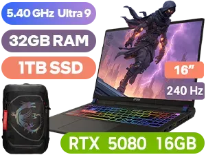 MSI VECTOR 16 HX AI A2XWIG Core Ultra 9 RTX 5080 Gaming Laptop - Image 1