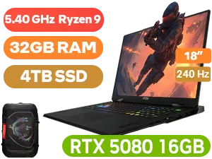 MSI Vector A18 AMD Ryzen™ 9 9955HX RTX 5080 Gaming Laptop with 32GB RAM and 4TB SSD