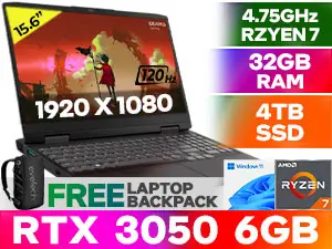 Lenovo IdeaPad Gaming 3 15ARH7 82SB00RXSA AMD Ryzen™ 7 7735HS up to 4.75GHz Processor with AMD Max Boost Clock Technology, 20MB Cache, 8x Cores, 16x Threads / 32GB DDR5 RAM / 4TB Ultra-Fast NVMe SSD / 15.6" FHD 1920 x 1080 Anti-Glare 120Hz IPS-Level Display / NVIDIA GeForce RTX 3050 6GB GDDR6 Dedicated Graphics / No DVD Drive Included / Windows 11 Home (64bit) / HD 720p Webcam With Dual Array Mic / Bluetooth 5.1 / WiFi 6 Wireless LAN / 2x USB 3.2 Type-A / 1x USB 3.2 Type-C / 1x HDMI 2.0 / 1x RJ45 / Headphone Audio & Microphone Combo Jack / 2x 2W Speaker With Nahimic Audio / White Backlit full-size Keyboard / Lenovo IdeaPad Gaming 3 15ARH7  Ryzen 7 RTX 3050 Laptop Deal