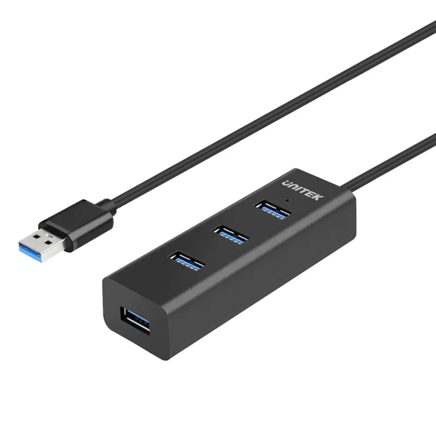 UNITEK four-port powered USB 3.0 hub with its Micro USB power input