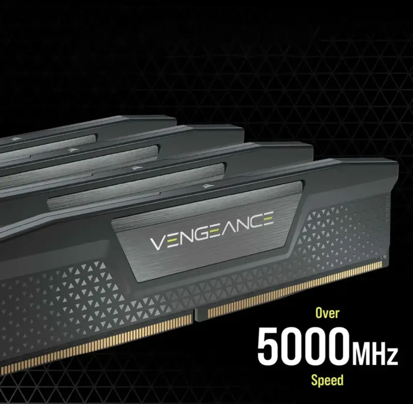 Corsair Vengeance DDR5 module with its black aluminium heatspreader in view