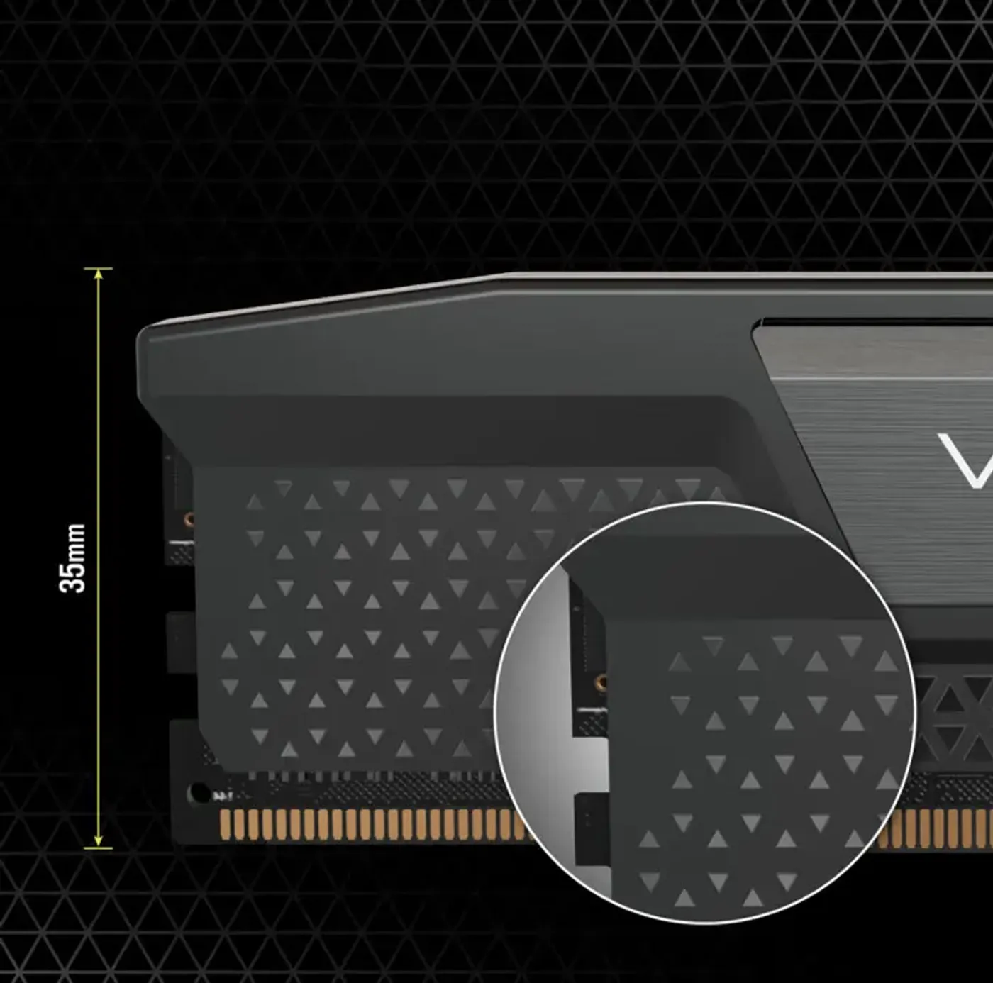 Side profile of the Corsair Vengeance DDR5 module showing its low-height heatspreader