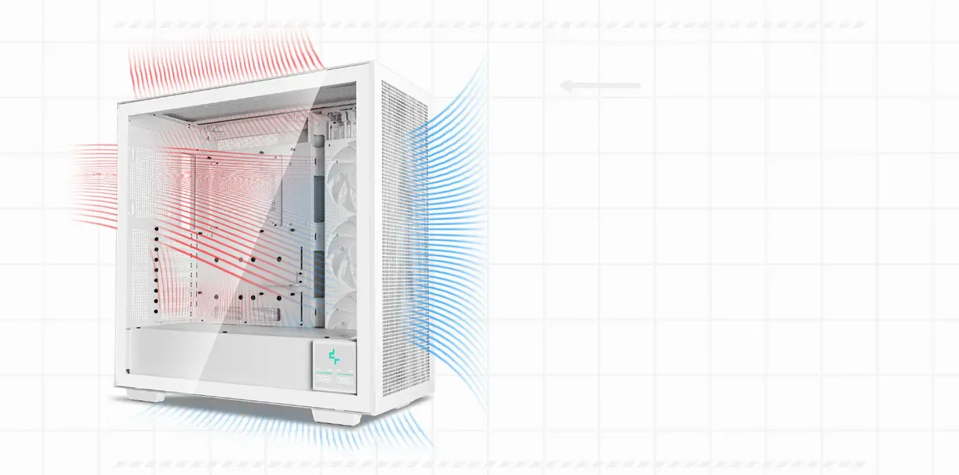 Mesh airflow panels around the DeepCool MORPHEUS WH case