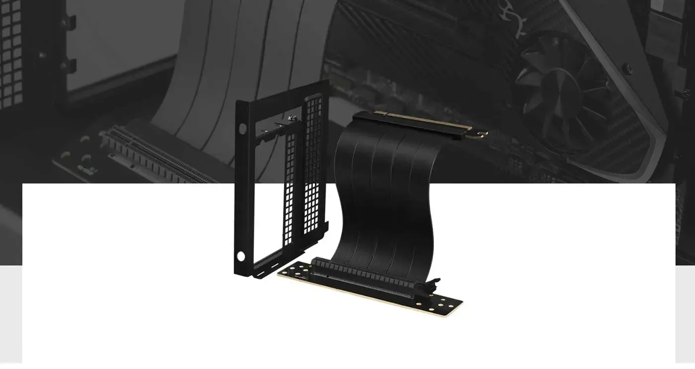 DeepCool PCIe 4.0 vertical GPU bracket with its mounting frame and riser cable