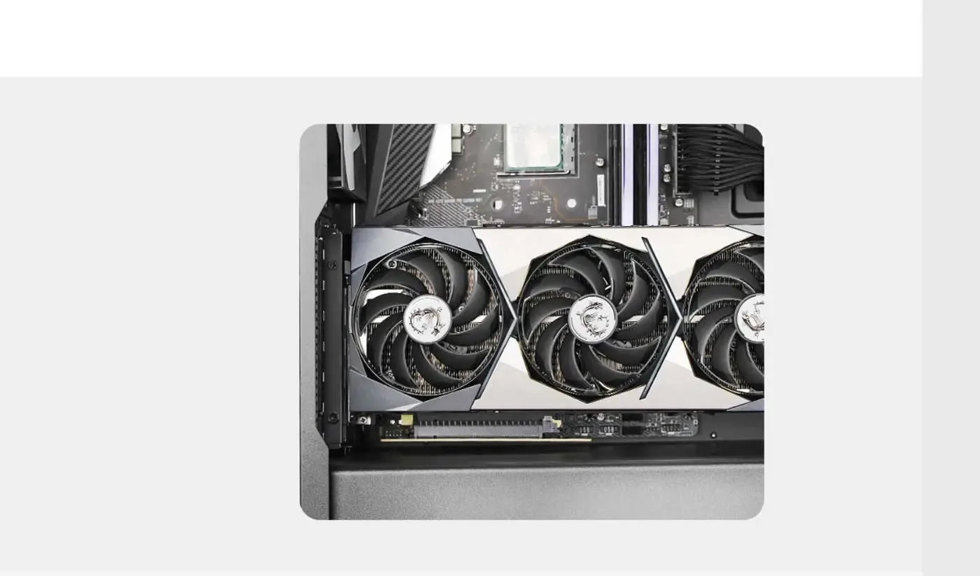 Graphics card displayed vertically on the DeepCool mounting bracket