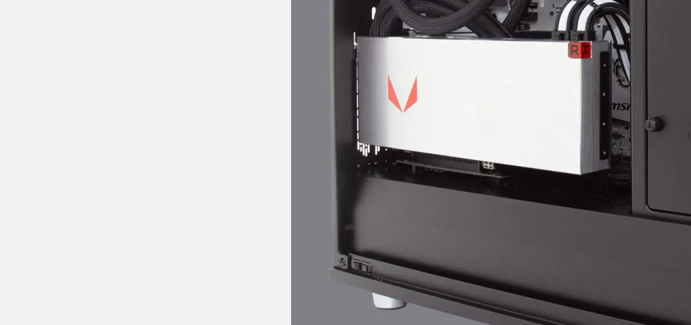Right angle adapter and standoffs that secure the vertically mounted graphics card