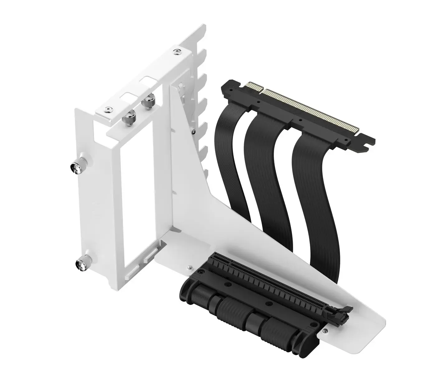 Fractal Design Flex 2 PCIe 4.0 riser in white, shown with its mounting bracket