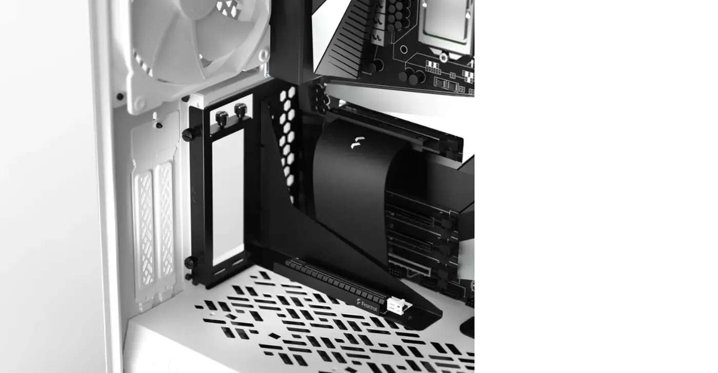 Captive thumbscrews securing the Flex B-20 riser bracket in a PC case