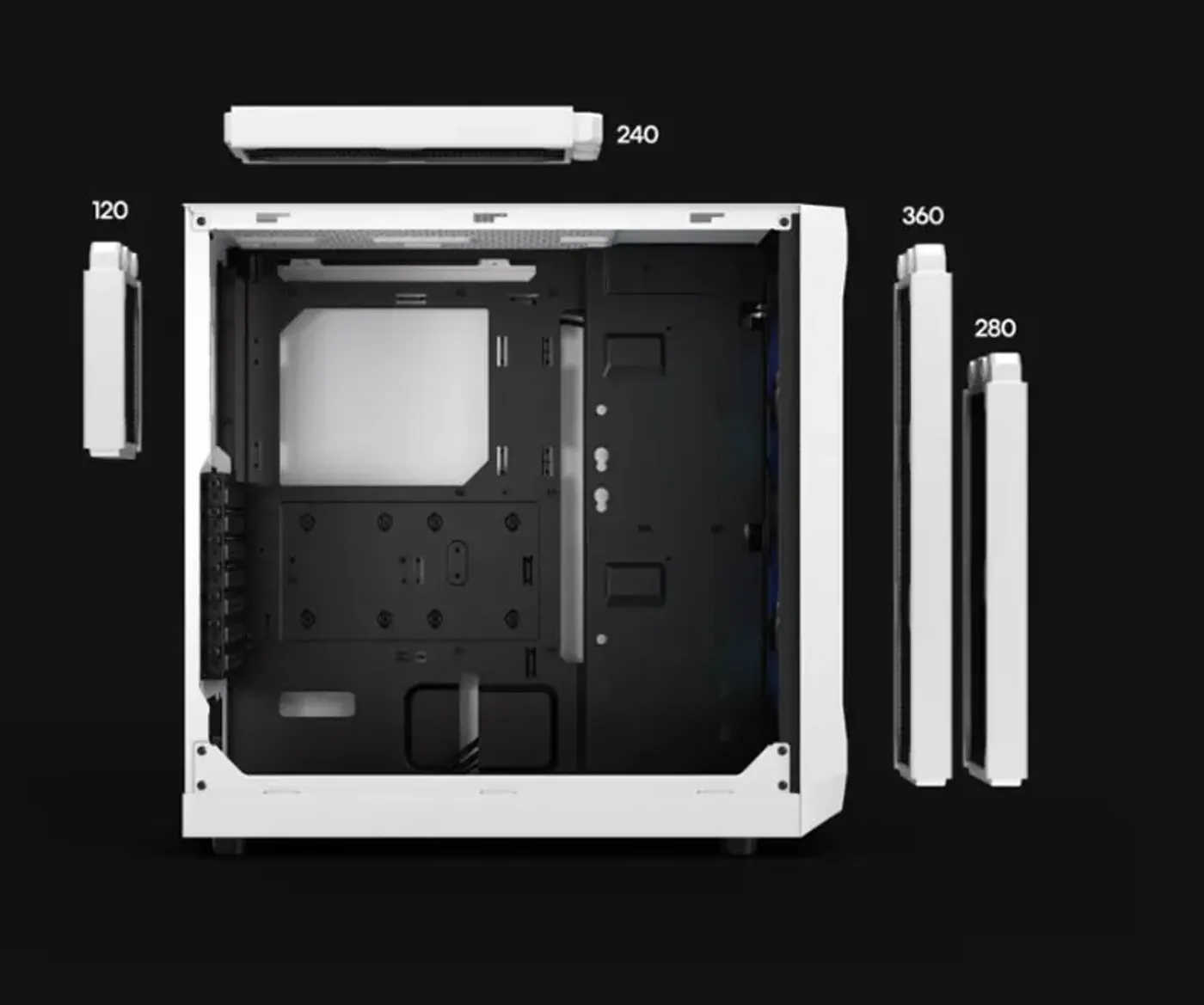 Radiator mounting positions in the Focus 2 across the front, top and rear of the chassis