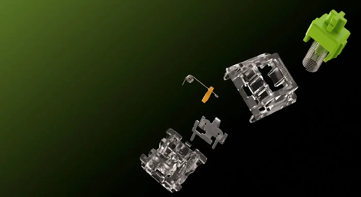 Transparent Glorious Raptor switch housings lit by MAX RGB keyboard backlighting