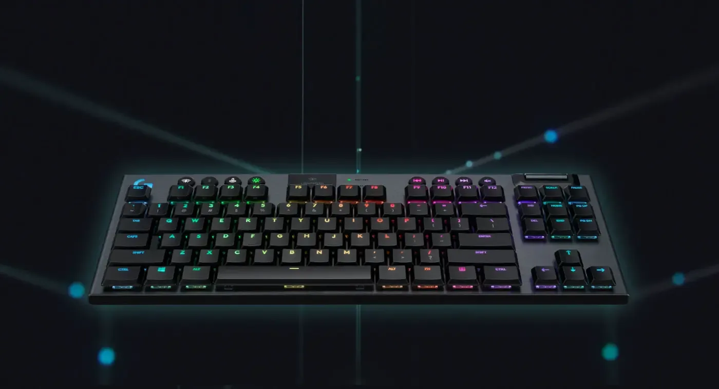 Compact tenkeyless footprint of the G915 TKL with its USB receiver bay