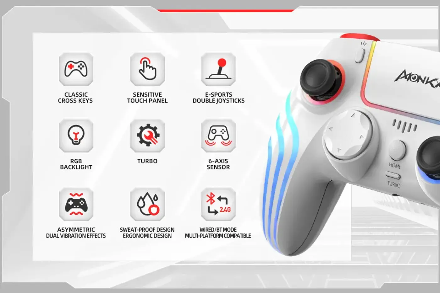 MARVO Monka Contra controller in a living room gaming setting