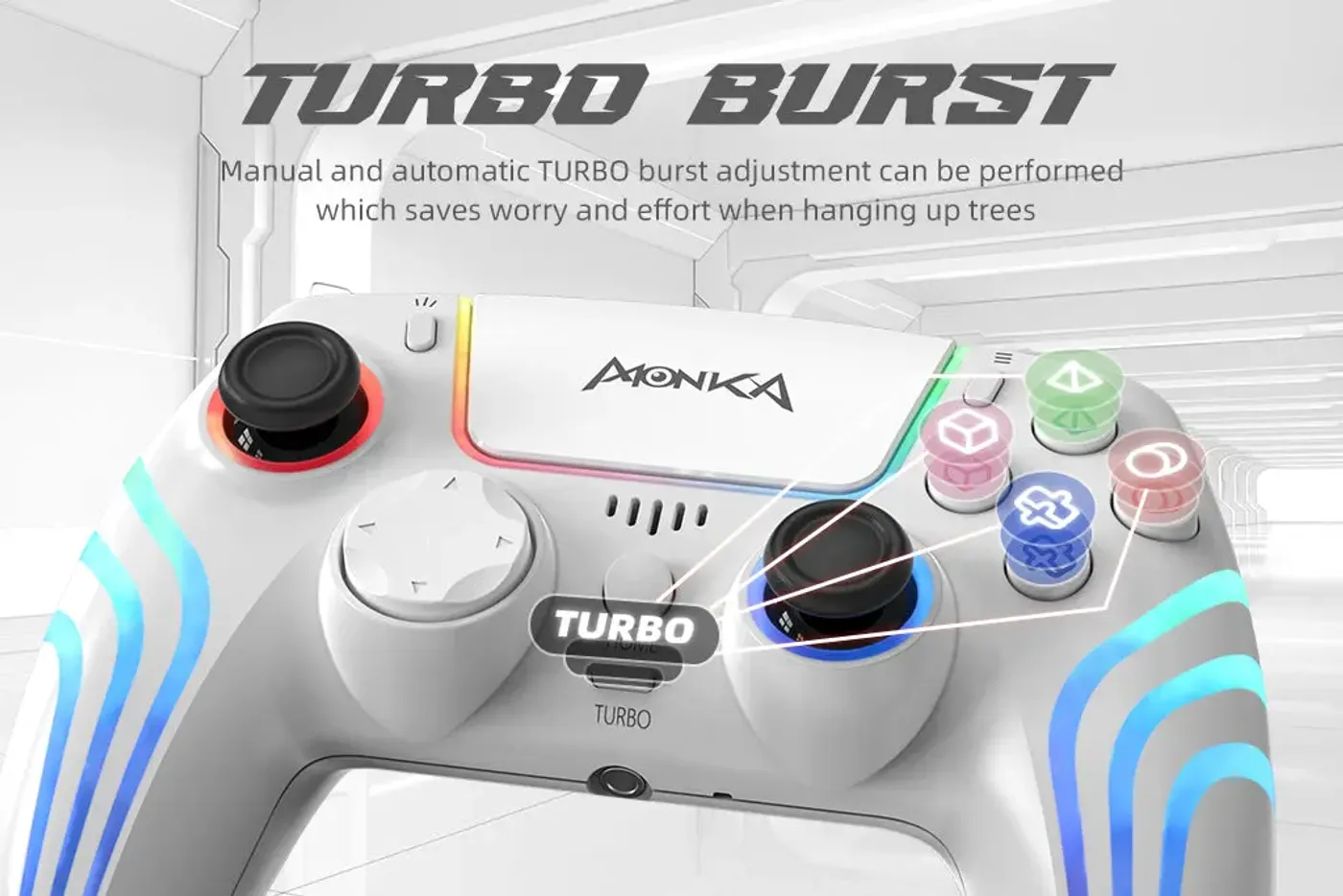 Textured anti-slip grip surfaces on the MARVO Monka Contra controller
