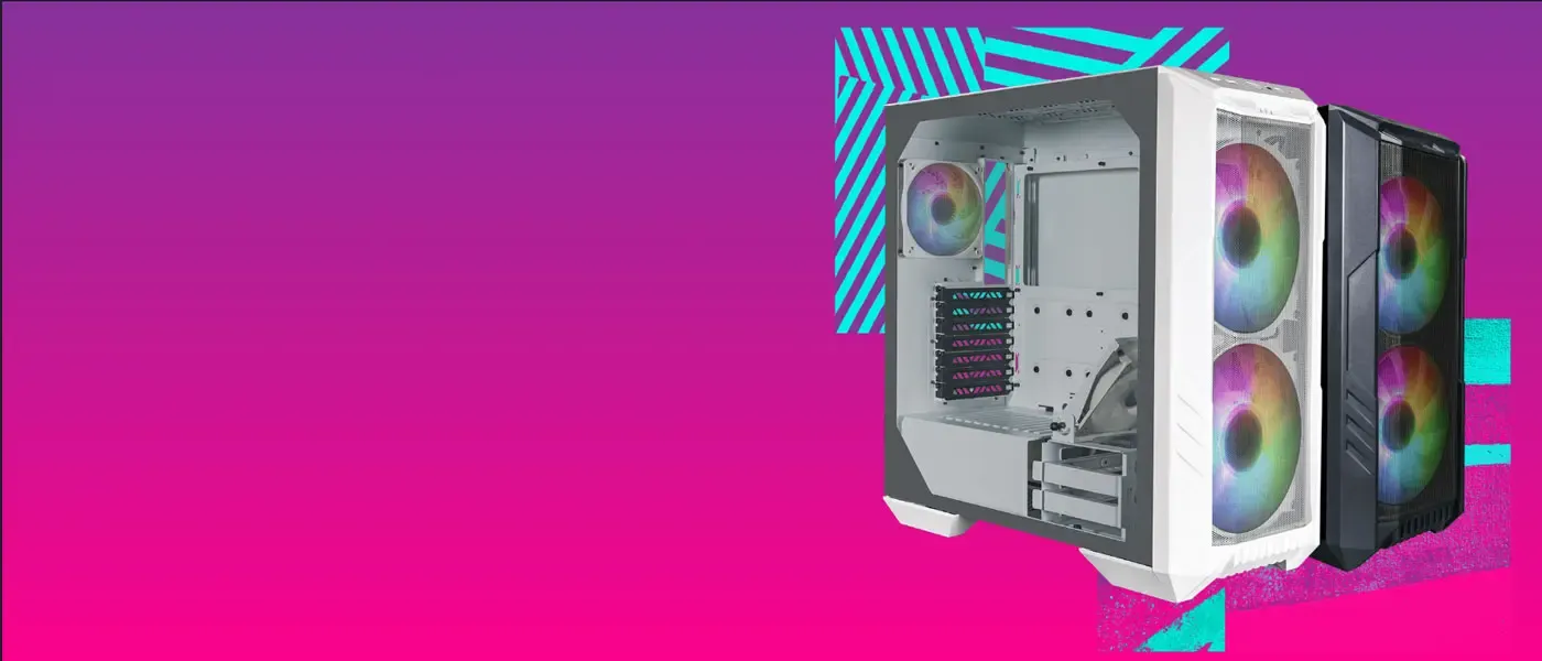 Interior layout of Cooler Master HAF 500 case showing component placement and fan mounts