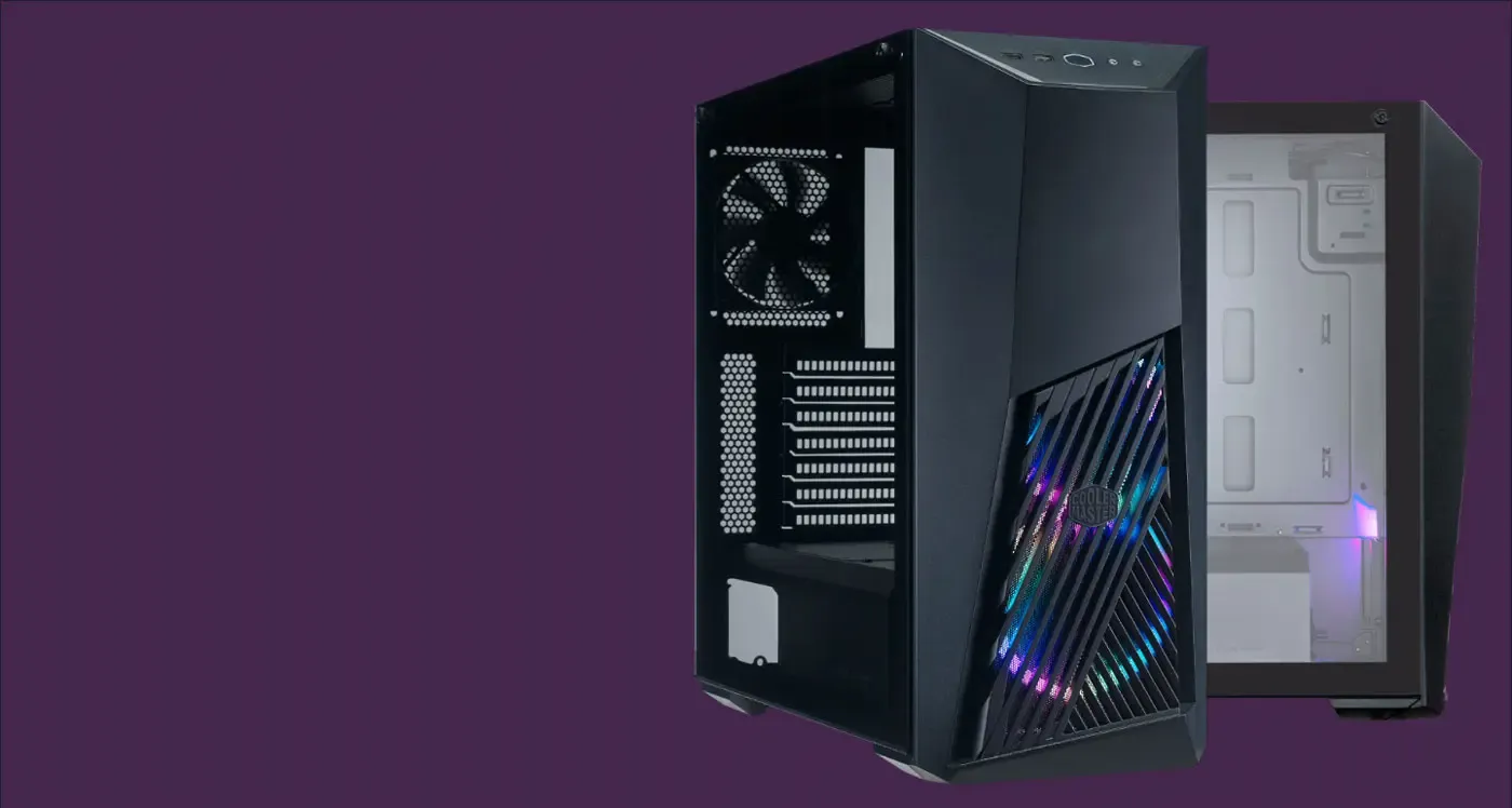 Side view of the case showing its edge-to-edge 4mm tempered glass panel.