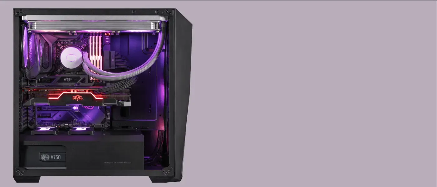 Internal layout highlighting dual 360mm radiator support zones.
