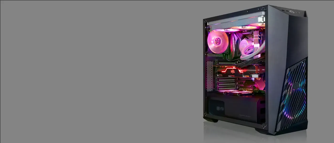 Diagram showcasing different fan and radiator cooling setups inside the case.