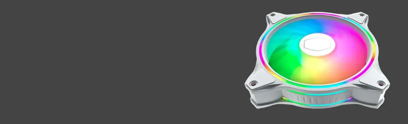 Vibrant dual loop Addressable Gen 2 RGB lighting on the white Cooler Master MF120 Halo fan